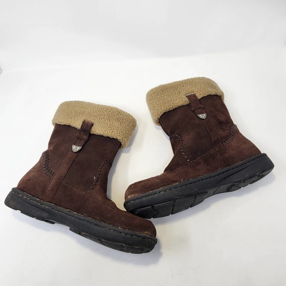 Minnetonka Brown Suede leather Winter Boots Womens 7 Faux Fur Lined Mid Calf - Picture 9 of 10